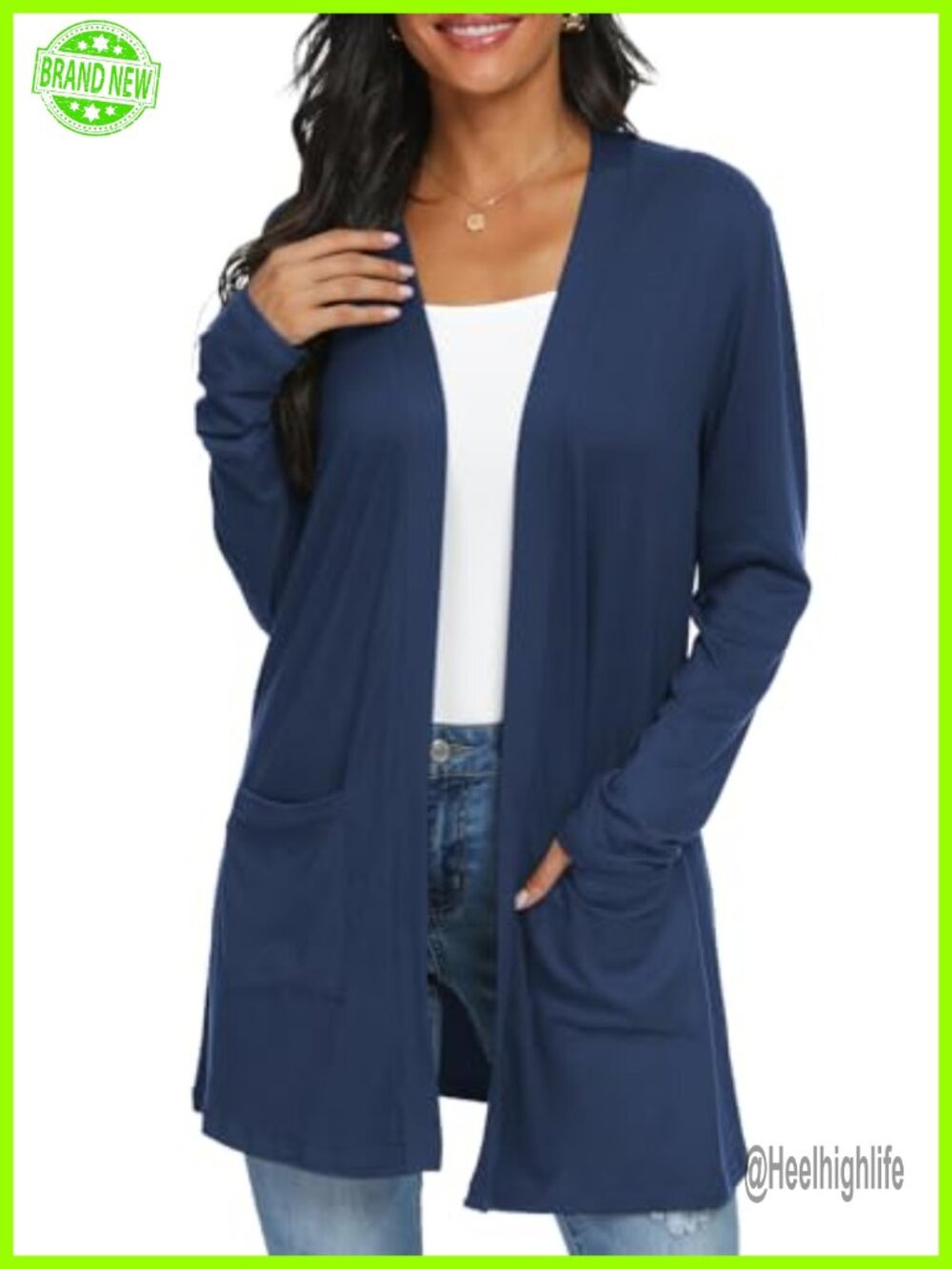 Lightweight Long Cardigan Open Front Side Pockets Women's Sweater